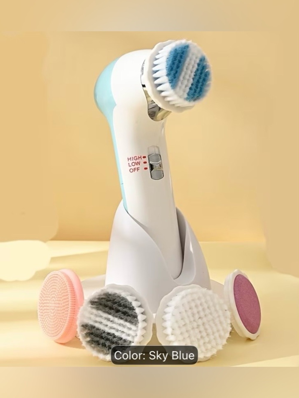 Amazon Sky Blue & White Kids Electric Facial Cleansing Brush with 4 Soft Heads